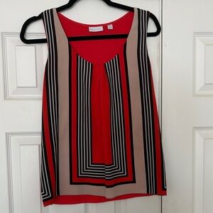 New York & Company Orange, Beige & Black Striped Sleeveless Blouse